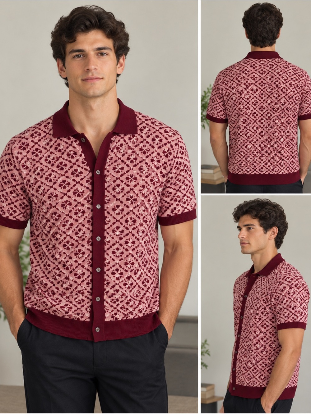 Murano Pink & Burgundy Short-Sleeve Knit Cardigan